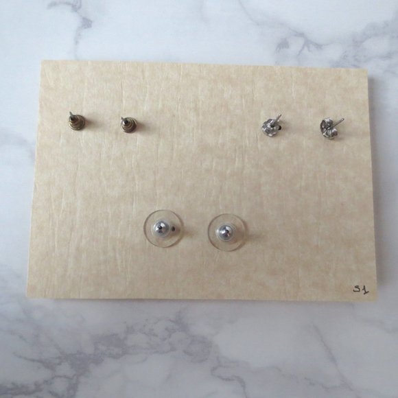 Set of Three Stud Earrings S1 Brass Bow Scissors and Silver Diamanté Ribbons - Picture 6 of 7